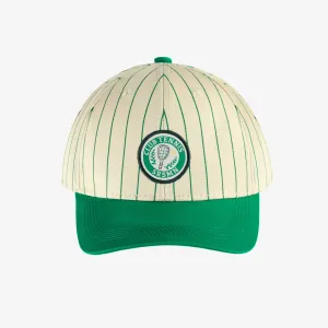 Casquette crème et verte à rayures et visière arrondie, enfant || Cream and green striped cap with rounded peak, child