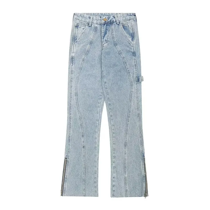 Casual Solid Color Panel Jeans