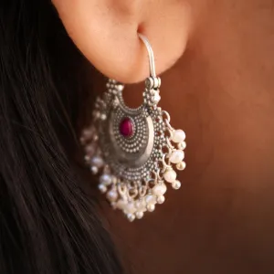 Chandbali Silver Bugadi/ Earrings (Pair, Pink) By Moha