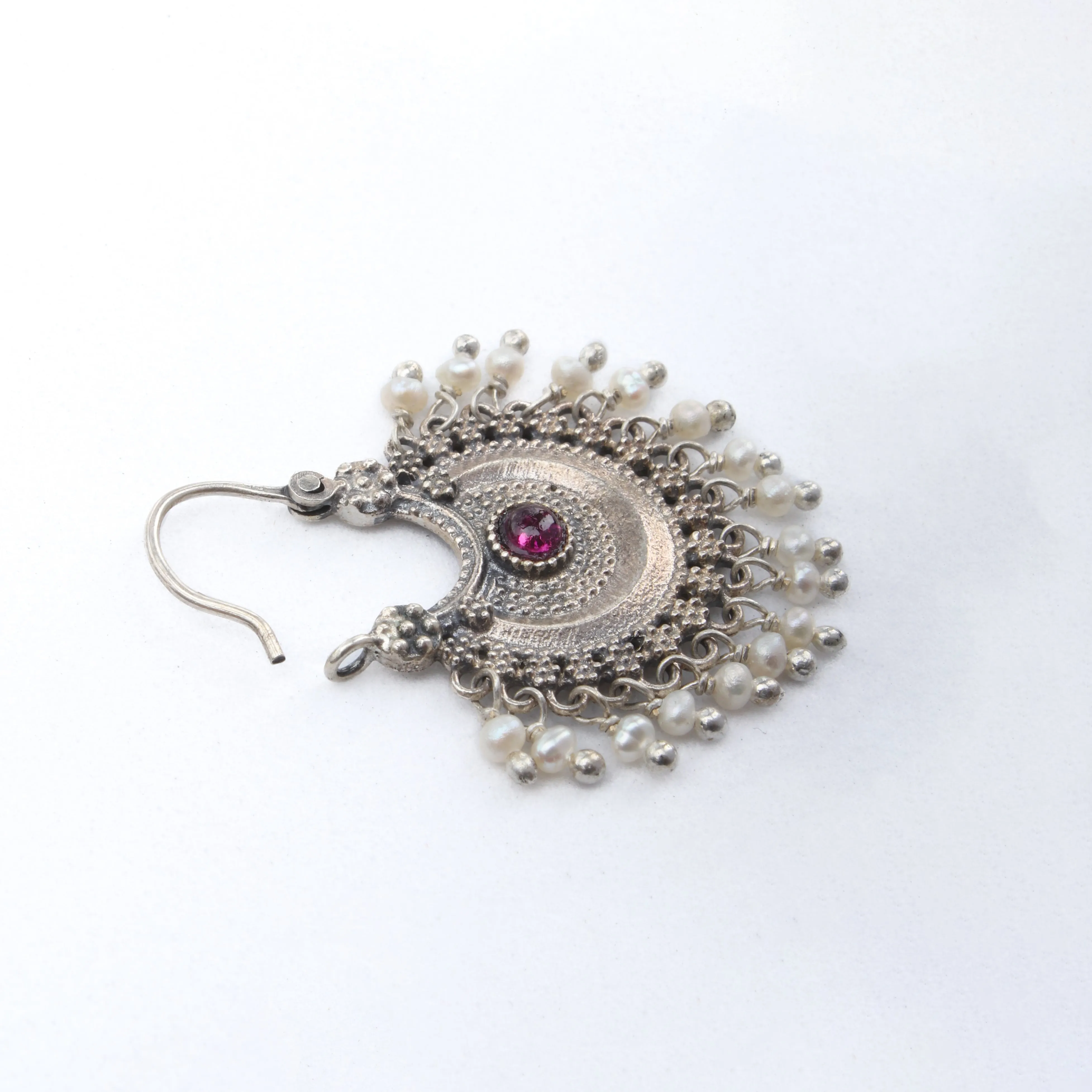 Chandbali Silver Bugadi/ Earrings (Pair, Pink) By Moha