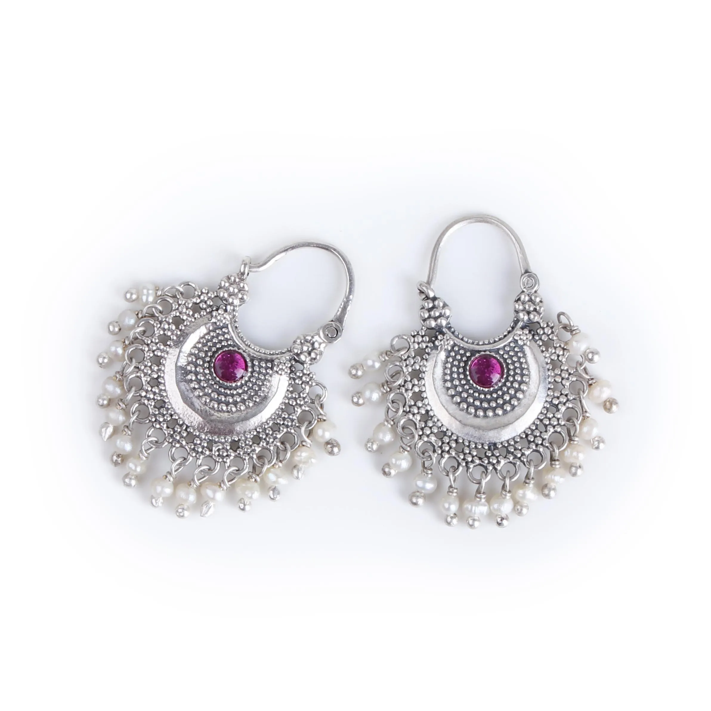 Chandbali Silver Bugadi/ Earrings (Pair, Pink) By Moha