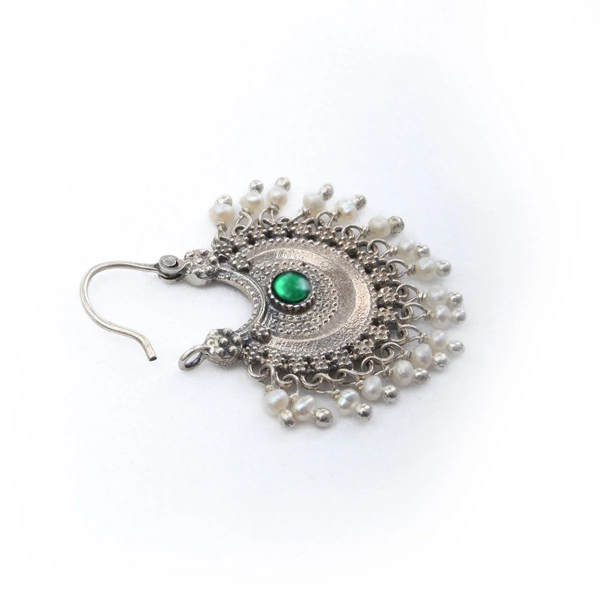 Chandbali Silver Bugadi Pierced (Single, Blue & Green) By Moha
