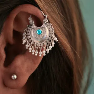 Chandbali Silver Bugadi Pierced (Single, Blue & Green) By Moha