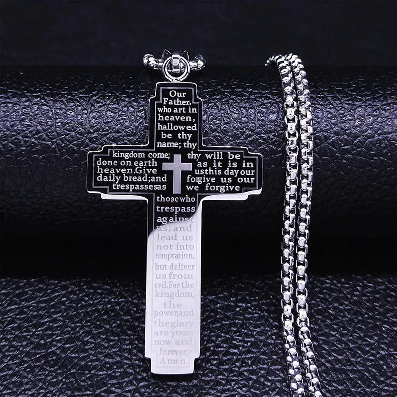 Christianartbag Jewelry, Christian Bible Cross Chain Necklace Stainless Steel Pendant Necklace for Men Religious Prayer Jesus Jewelry,CABJWL01270723