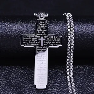 Christianartbag Jewelry, Christian Bible Cross Chain Necklace Stainless Steel Pendant Necklace for Men Religious Prayer Jesus Jewelry,CABJWL01270723