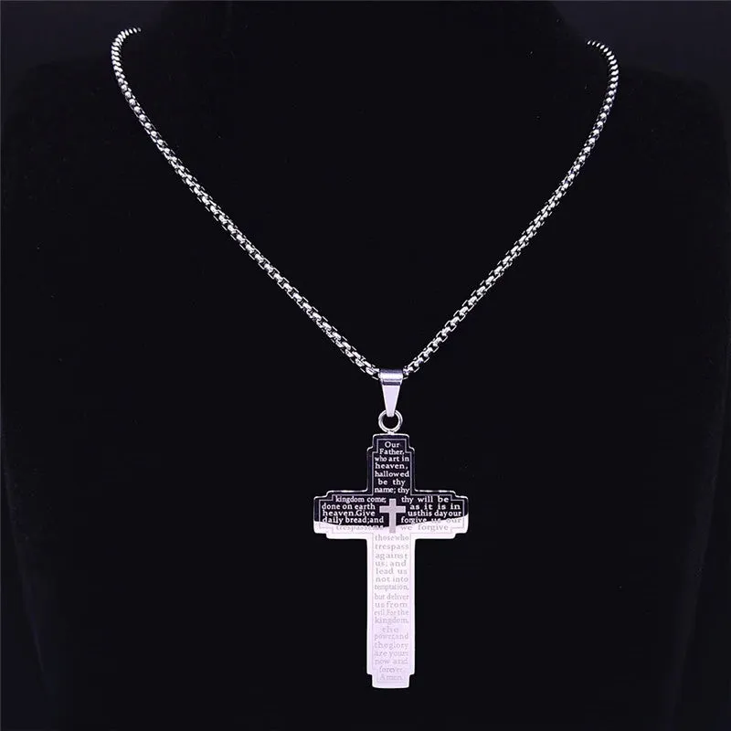 Christianartbag Jewelry, Christian Bible Cross Chain Necklace Stainless Steel Pendant Necklace for Men Religious Prayer Jesus Jewelry,CABJWL01270723