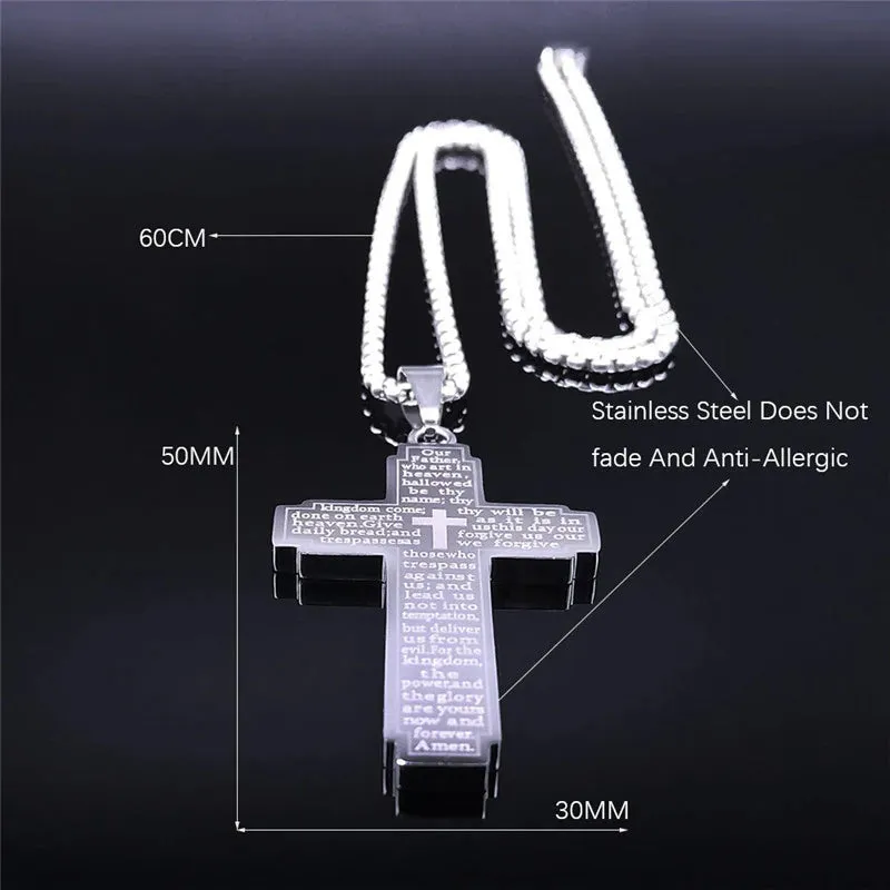 Christianartbag Jewelry, Christian Bible Cross Chain Necklace Stainless Steel Pendant Necklace for Men Religious Prayer Jesus Jewelry,CABJWL01270723