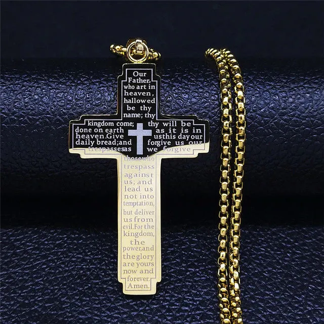 Christianartbag Jewelry, Christian Bible Cross Chain Necklace Stainless Steel Pendant Necklace for Men Religious Prayer Jesus Jewelry,CABJWL01270723