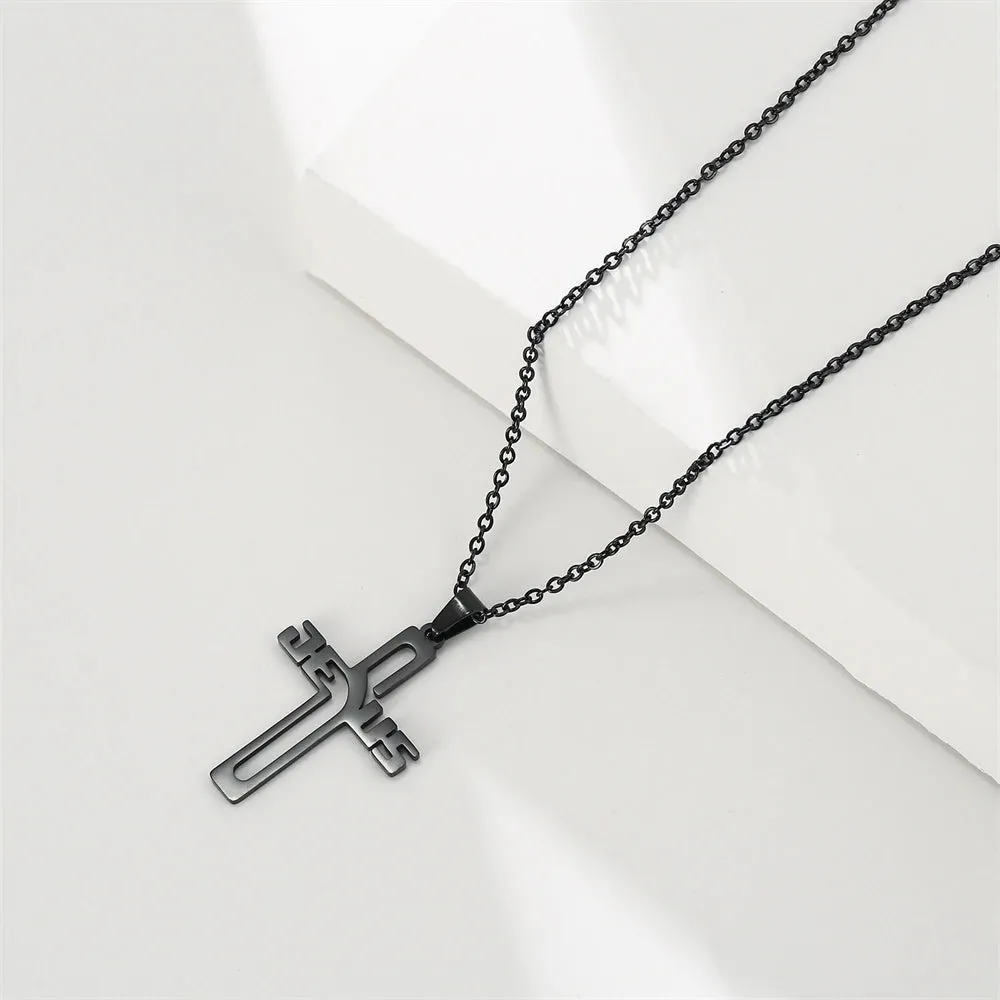 Christianartbag Jewelry, Jesus Cross Hollow Pendant Necklaces for Women Men Christian Chocker Wholesale Stainless Steel Jewelry,CABJWL03270723