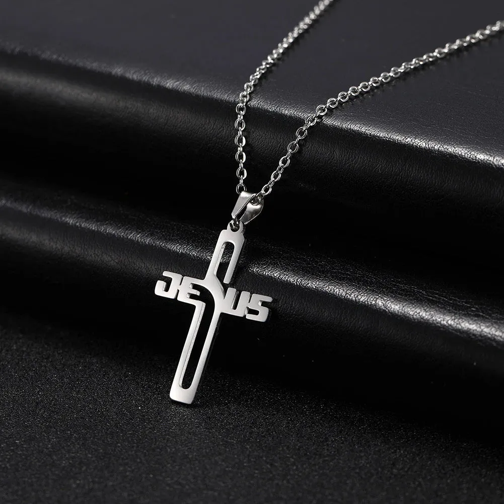 Christianartbag Jewelry, Jesus Cross Hollow Pendant Necklaces for Women Men Christian Chocker Wholesale Stainless Steel Jewelry,CABJWL03270723