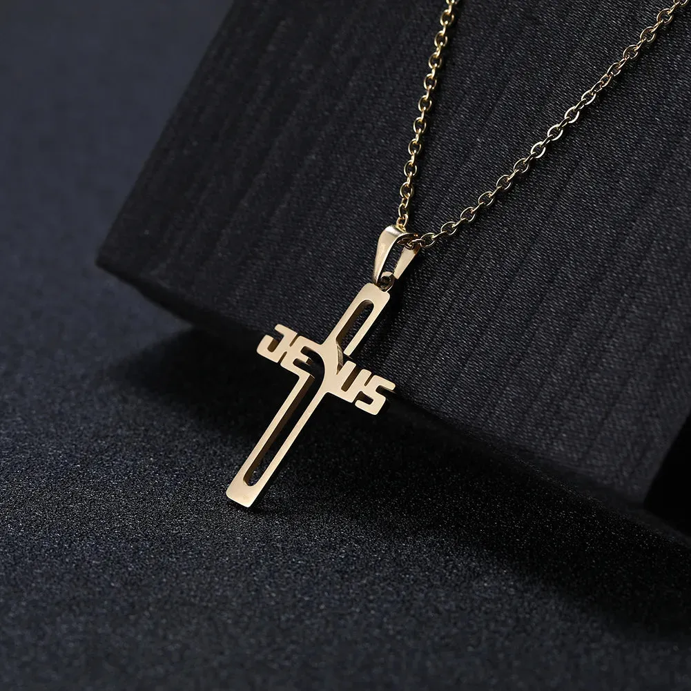 Christianartbag Jewelry, Jesus Cross Hollow Pendant Necklaces for Women Men Christian Chocker Wholesale Stainless Steel Jewelry,CABJWL03270723
