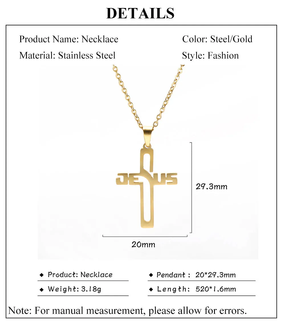 Christianartbag Jewelry, Jesus Cross Hollow Pendant Necklaces for Women Men Christian Chocker Wholesale Stainless Steel Jewelry,CABJWL03270723