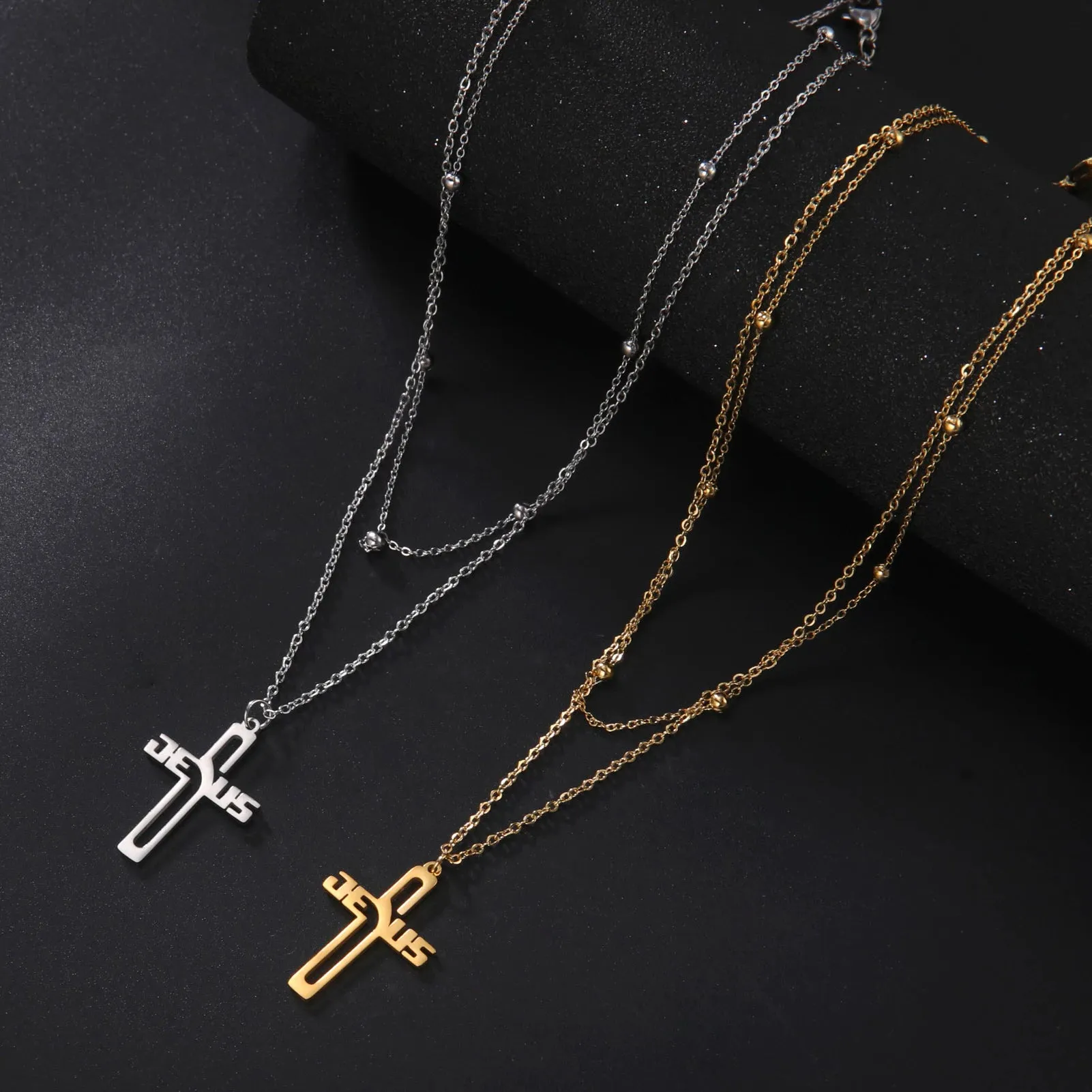 Christianartbag Jewelry, Jesus Cross Hollow Pendant Necklaces for Women Men Christian Chocker Wholesale Stainless Steel Jewelry,CABJWL03270723