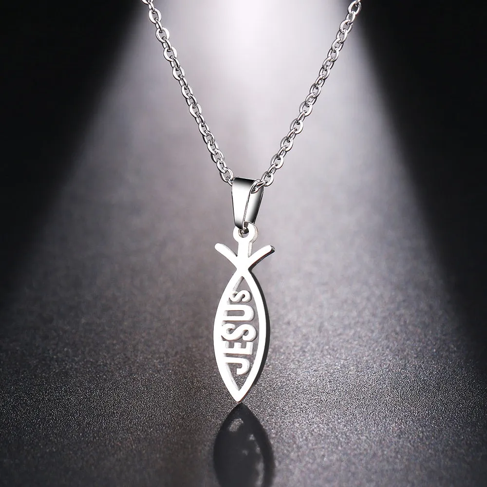 Christianartbag Jewelry, Stainless Steel Necklace For Women Man Lover's Sharp Jesus Fish Shape Color Pendant Necklace Engagement Jewelry,CABJWL05270723