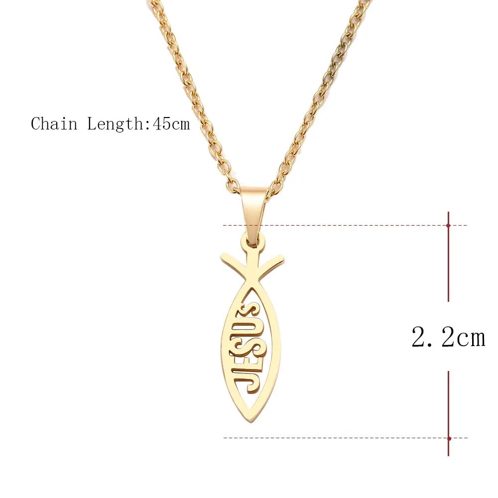 Christianartbag Jewelry, Stainless Steel Necklace For Women Man Lover's Sharp Jesus Fish Shape Color Pendant Necklace Engagement Jewelry,CABJWL05270723