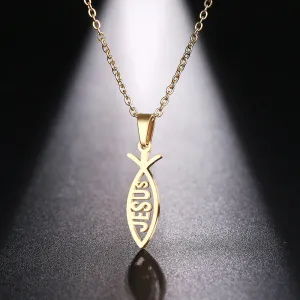 Christianartbag Jewelry, Stainless Steel Necklace For Women Man Lover's Sharp Jesus Fish Shape Color Pendant Necklace Engagement Jewelry,CABJWL05270723