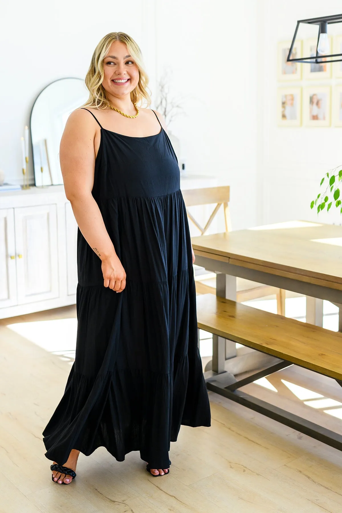 Classically Cool Tiered Maxi Dress in Black