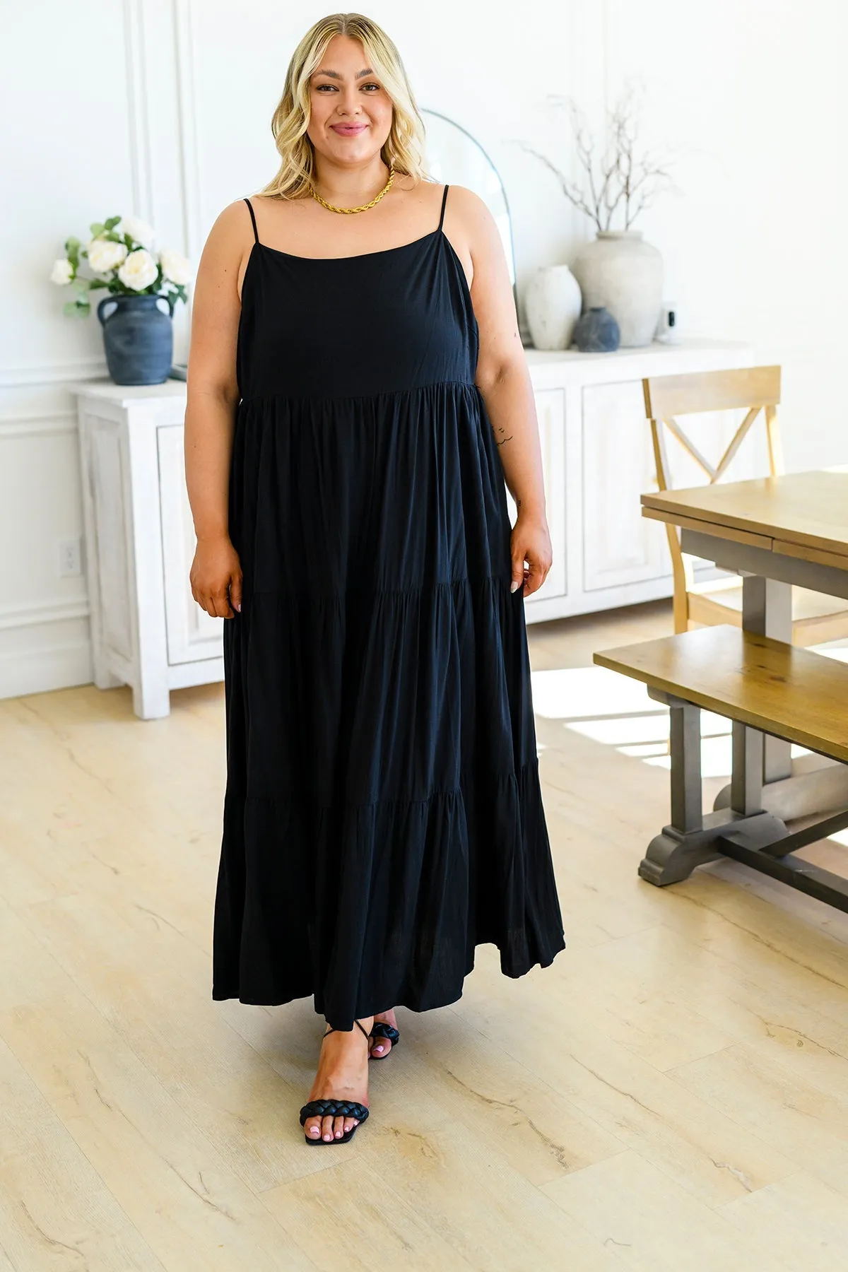 Classically Cool Tiered Maxi Dress in Black