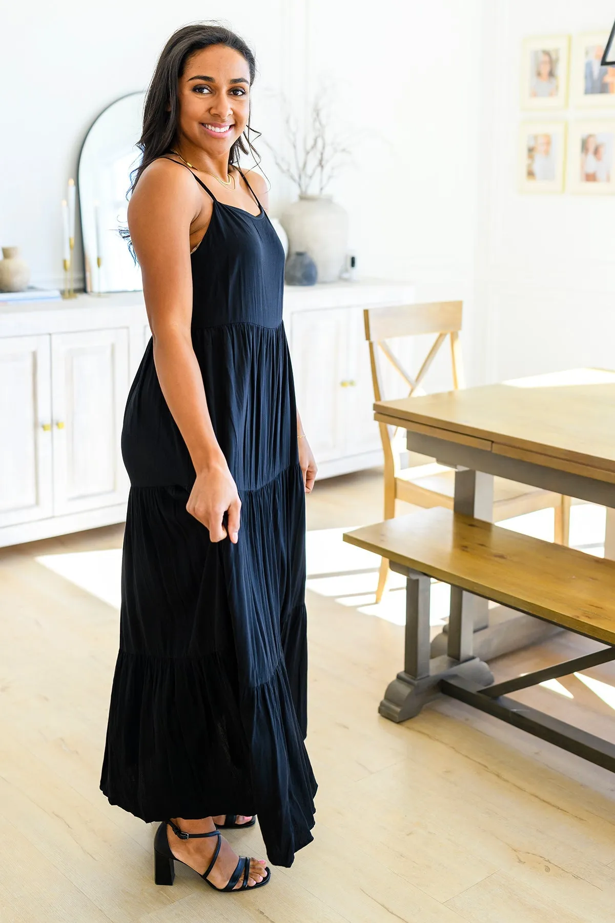 Classically Cool Tiered Maxi Dress in Black