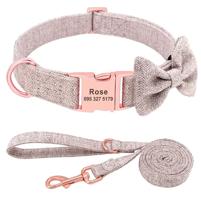 Classy Bow And Leash Set: Personalized Collar And Leash