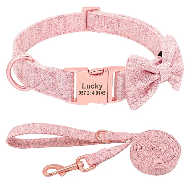 Classy Bow And Leash Set: Personalized Collar And Leash