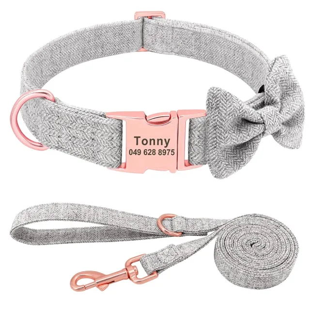 Classy Bow And Leash Set: Personalized Collar And Leash