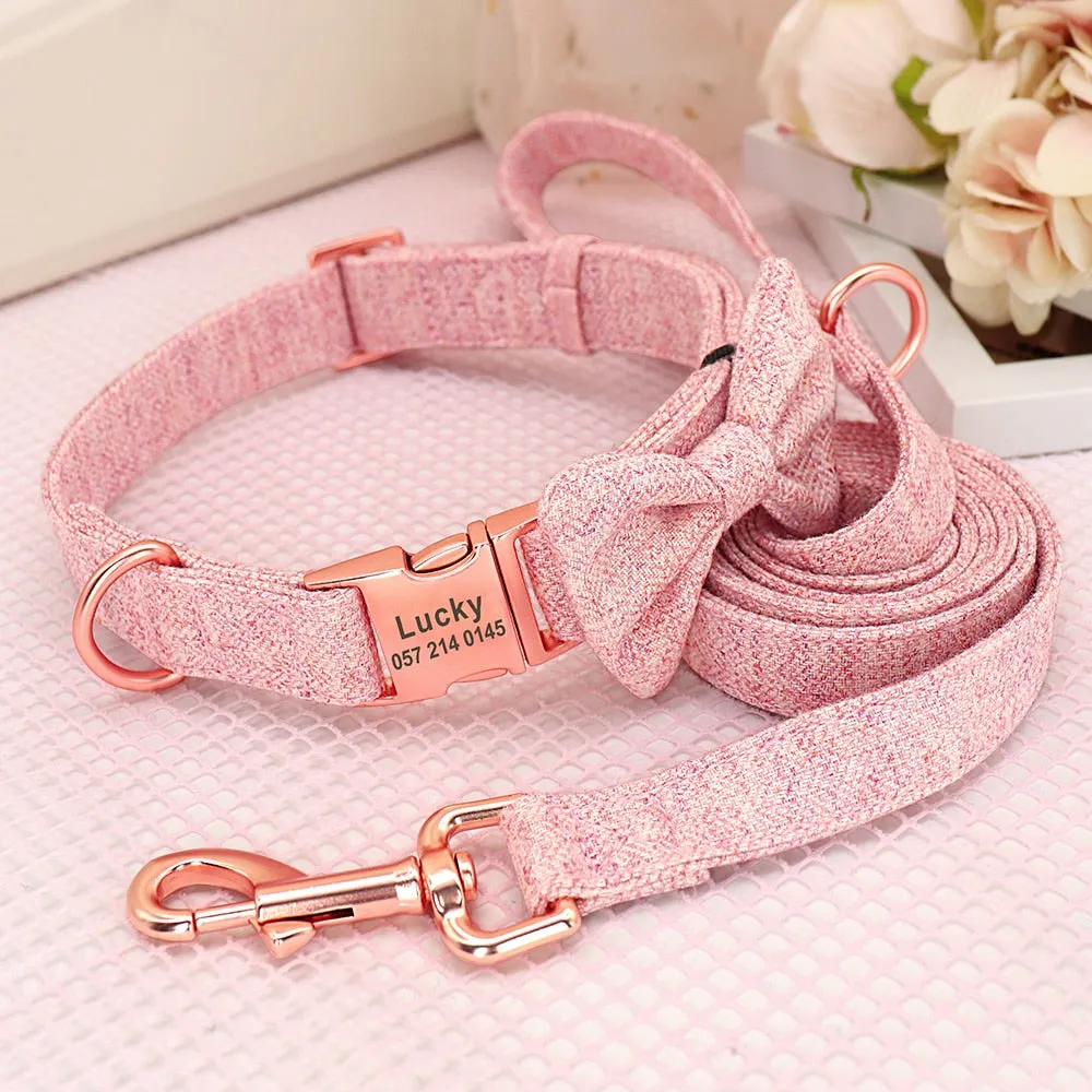 Classy Bow And Leash Set: Personalized Collar And Leash