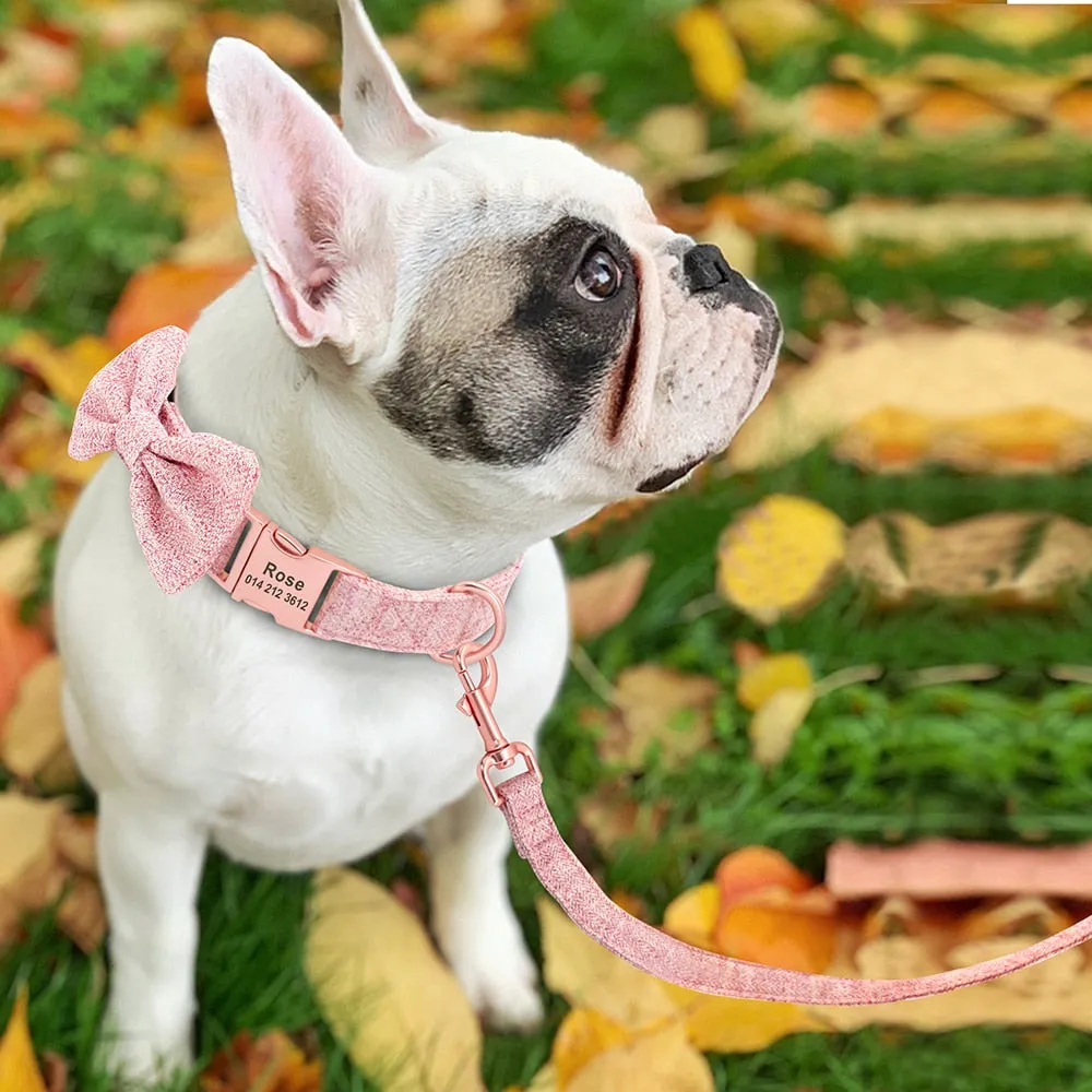 Classy Bow And Leash Set: Personalized Collar And Leash