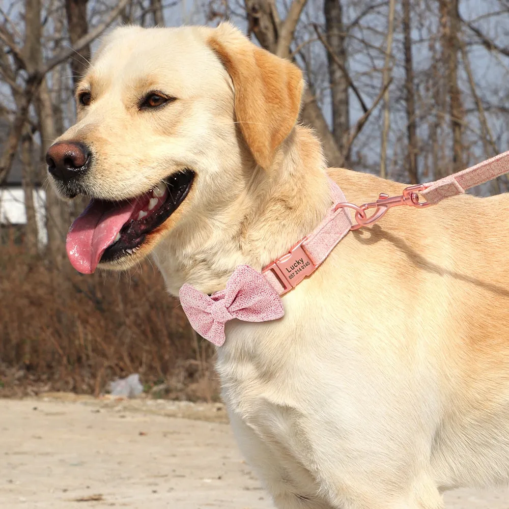 Classy Bow And Leash Set: Personalized Collar And Leash