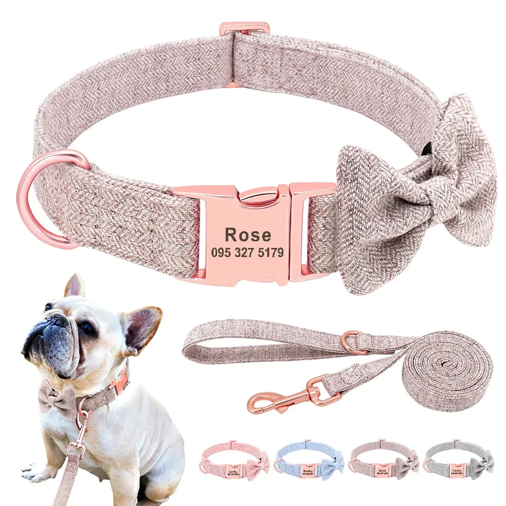 Classy Bow And Leash Set: Personalized Collar And Leash