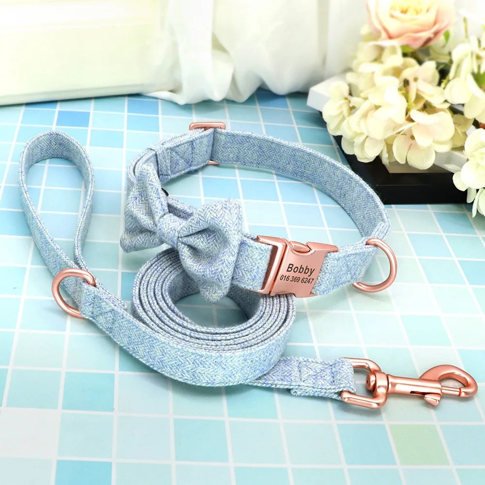 Classy Bow And Leash Set: Personalized Collar And Leash