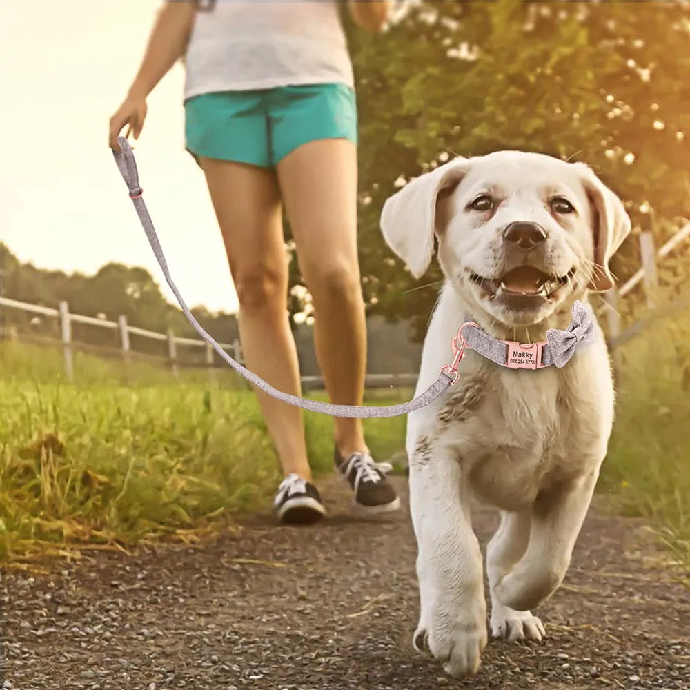 Classy Bow And Leash Set: Personalized Collar And Leash