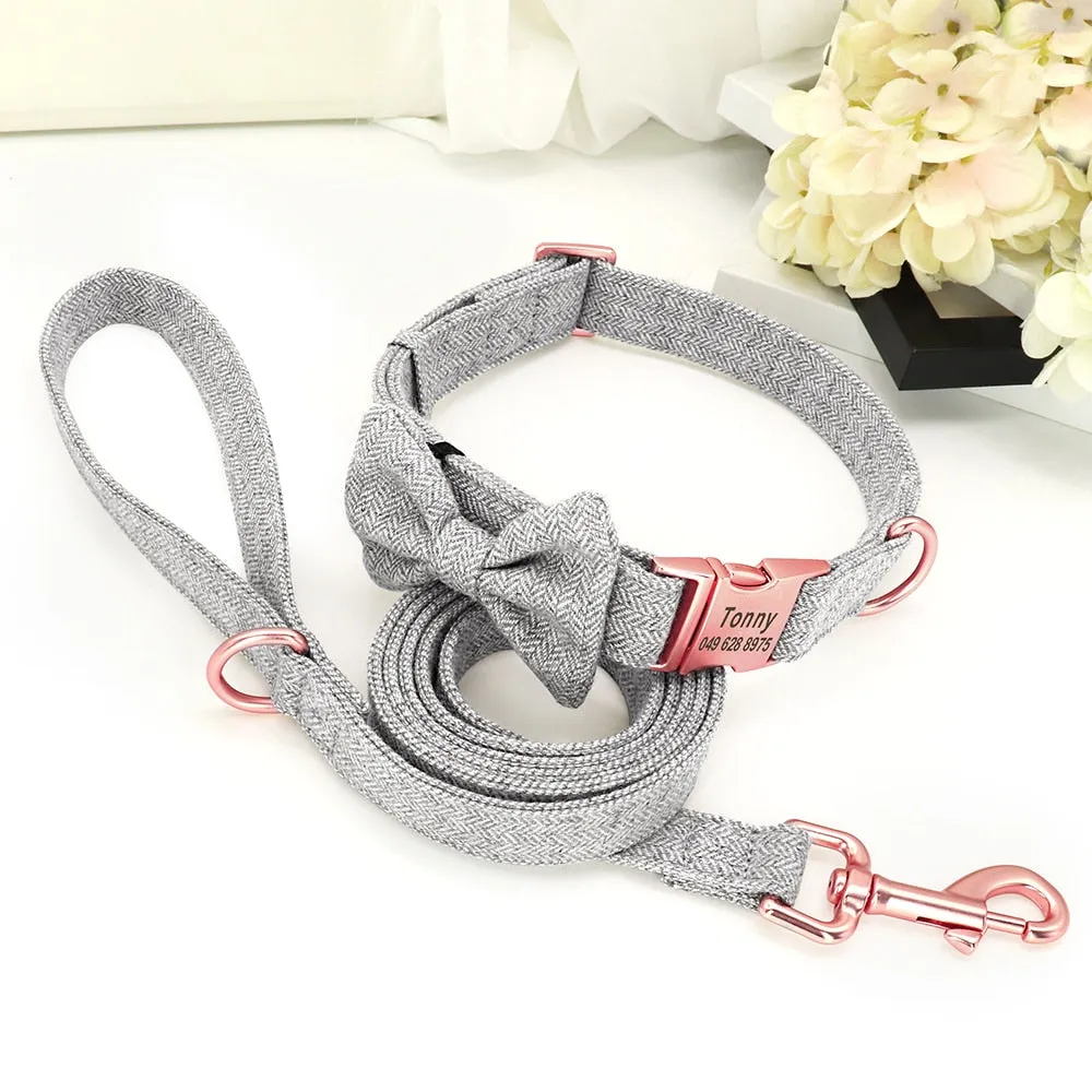 Classy Bow And Leash Set: Personalized Collar And Leash