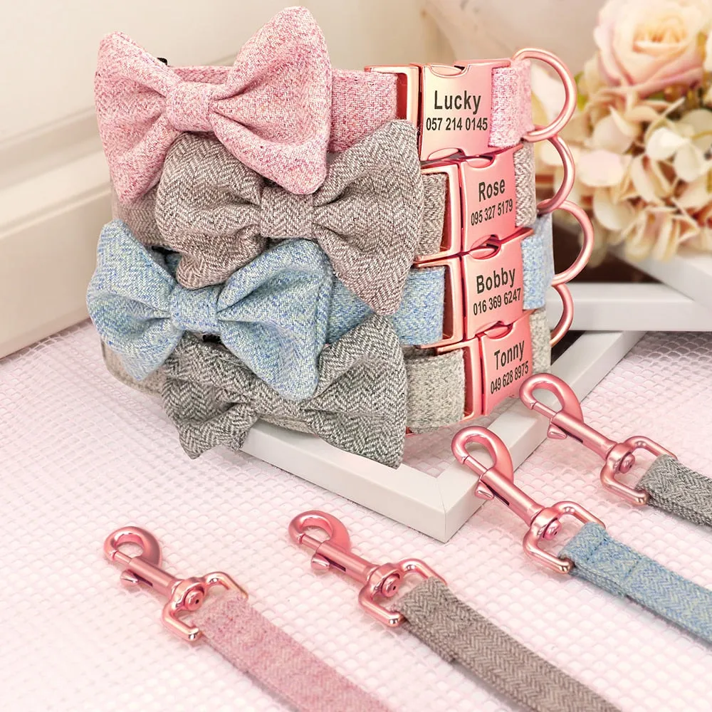 Classy Bow And Leash Set: Personalized Collar And Leash