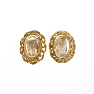 Clear Crystal Cameo Gold Tone Earrings