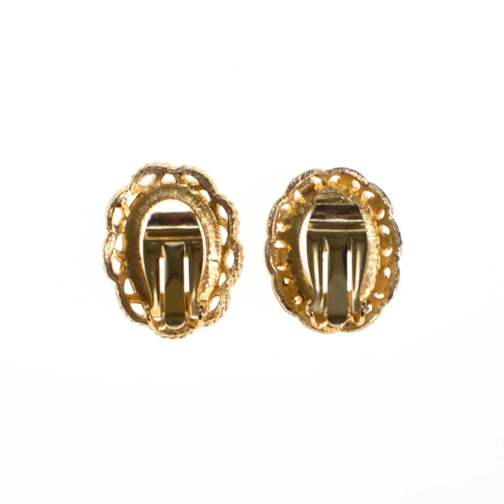 Clear Crystal Cameo Gold Tone Earrings
