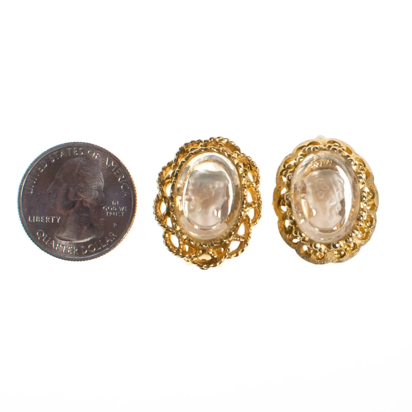 Clear Crystal Cameo Gold Tone Earrings