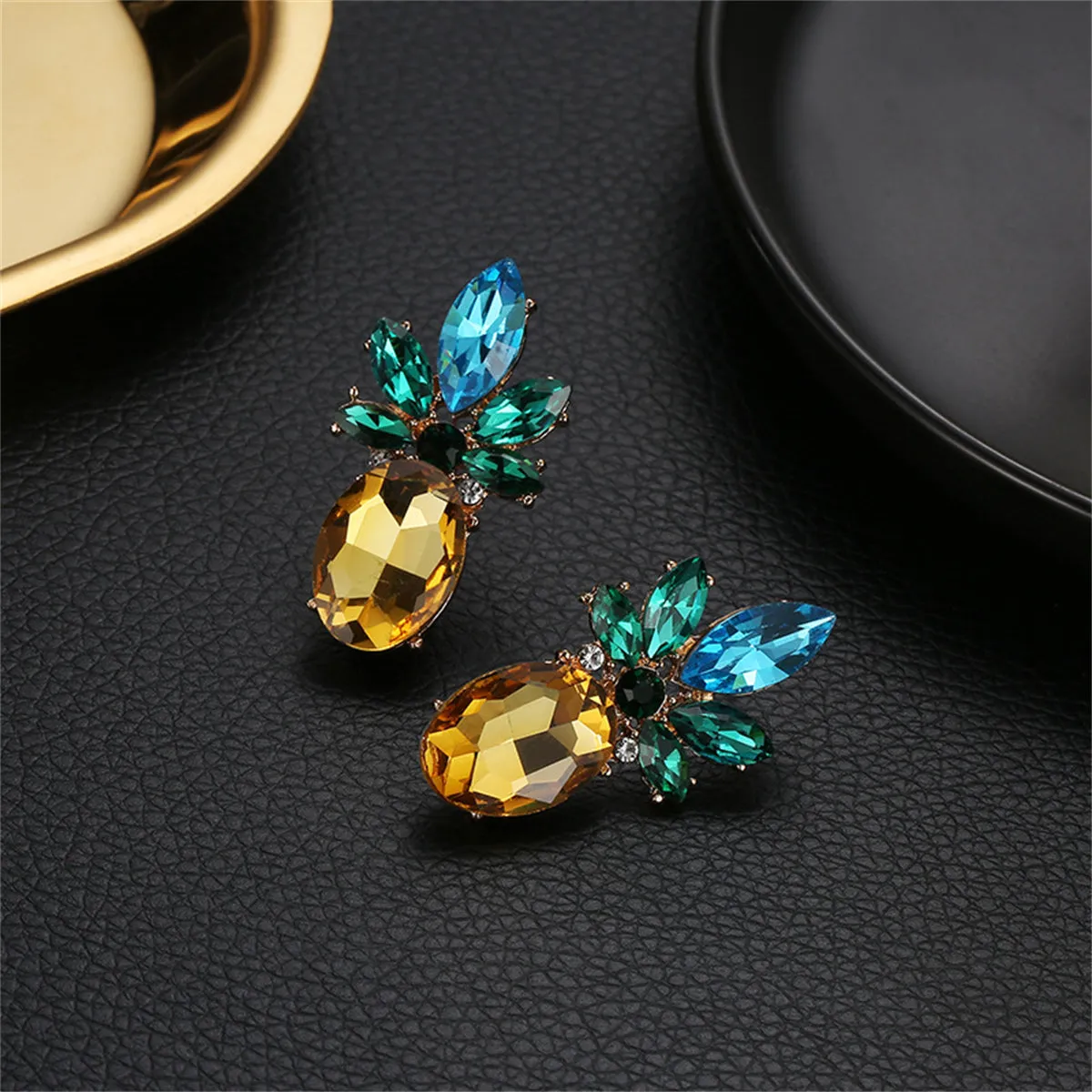 Colored Crystal & 18K Gold-Plated Pineapple Drop Earrings