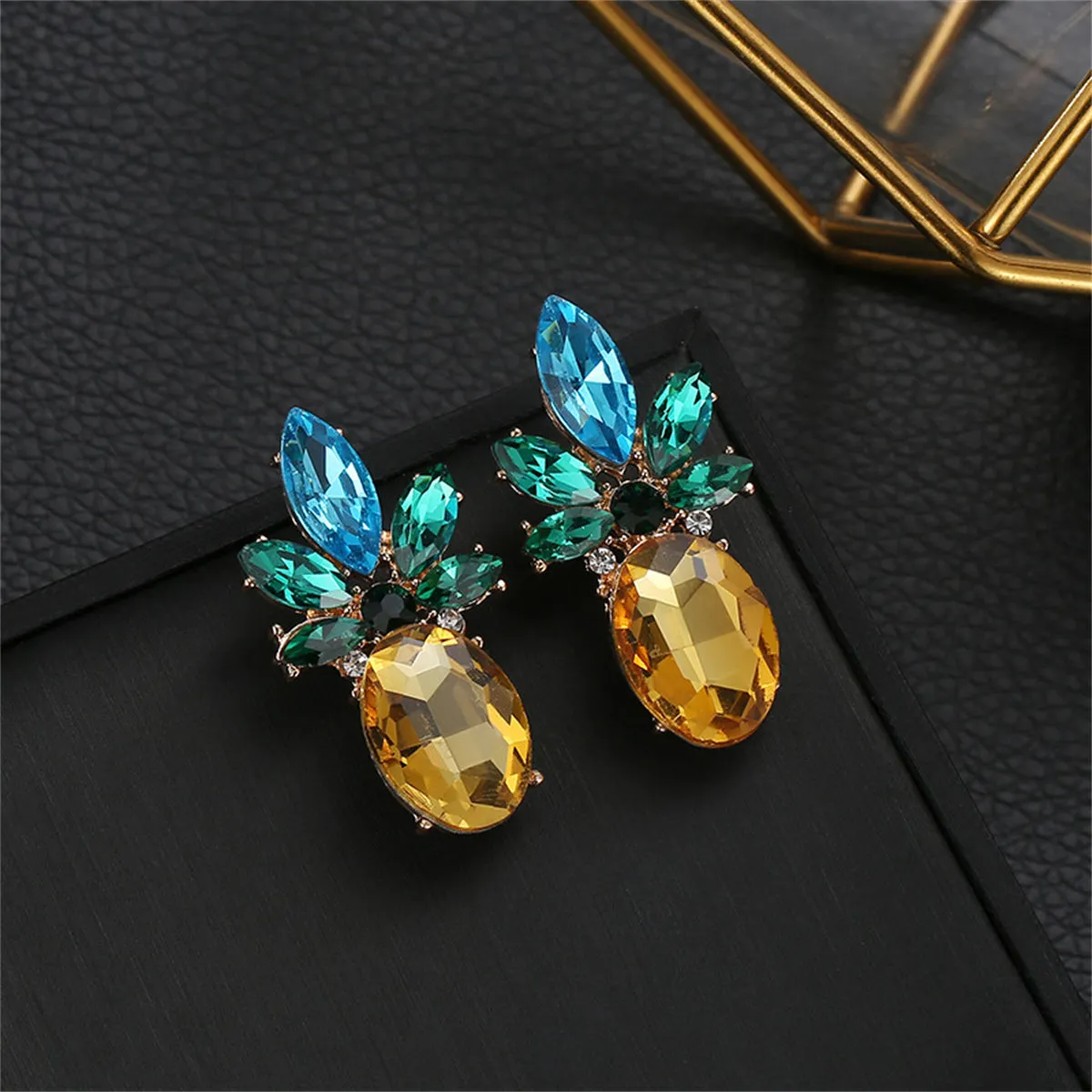 Colored Crystal & 18K Gold-Plated Pineapple Drop Earrings