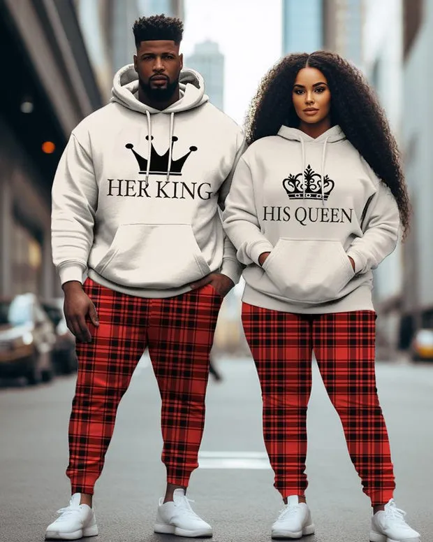 Couple Large Size Casual Couple Outfit HisQueen HerKing Hoodie Set