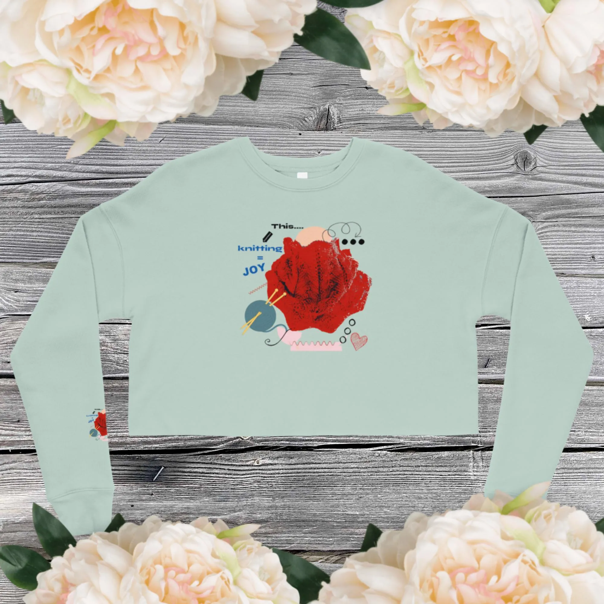 Cropped knit themed sweatshirt