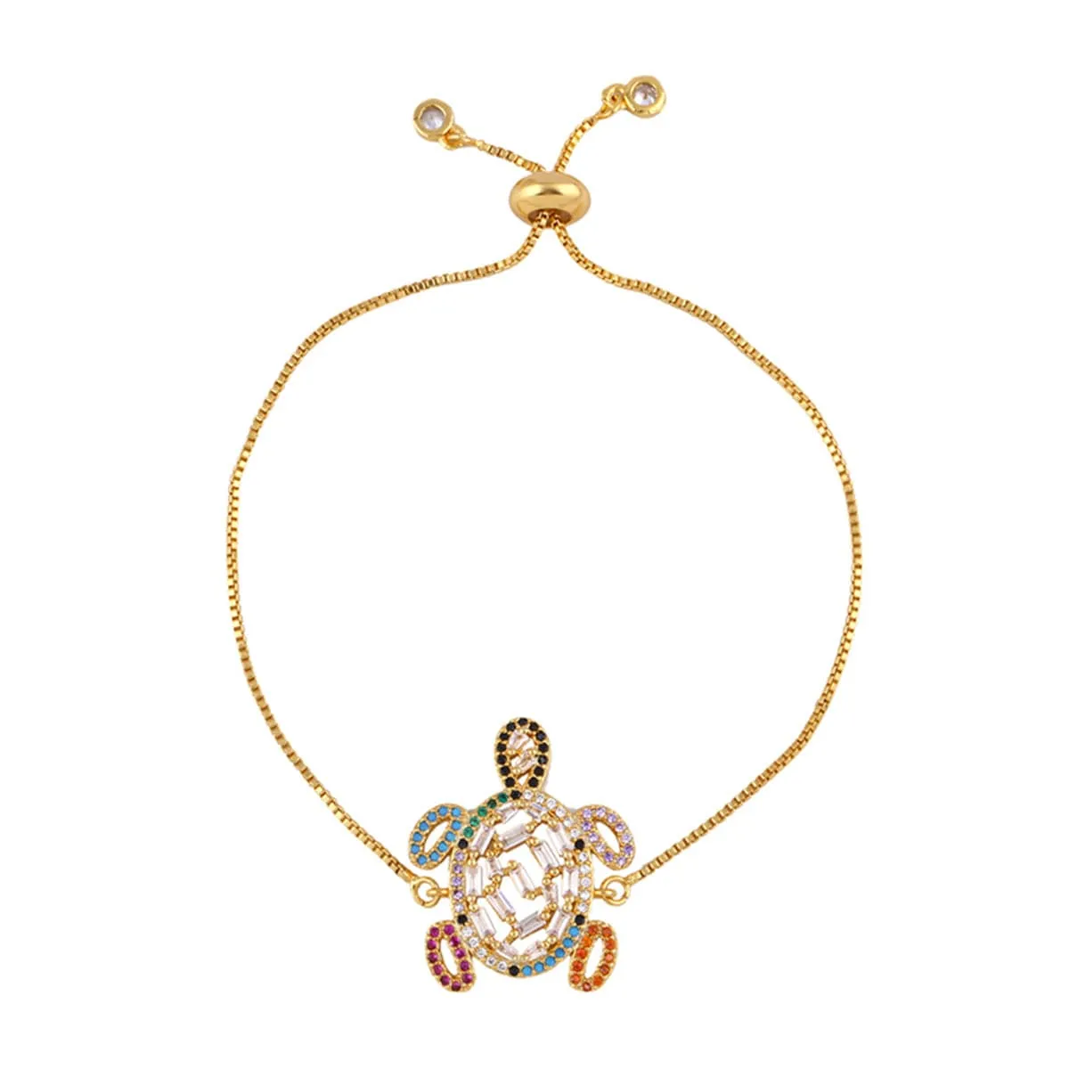 Crystal & Cubic Zirconia Turtle Charm Adjustable Bracelet