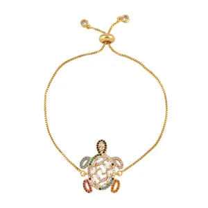 Crystal & Cubic Zirconia Turtle Charm Adjustable Bracelet