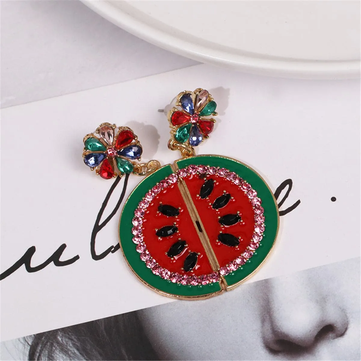 Crystal & Cubic Zirconia Watermelon Drop Earrings