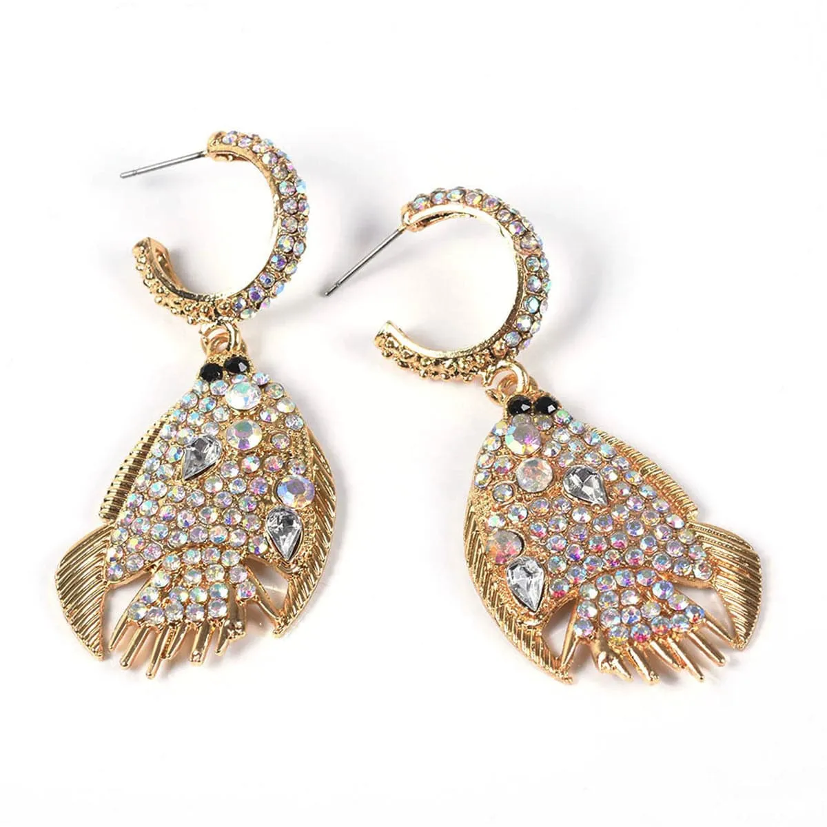 Cubic Zirconia & 18K Gold-Plated Fish Drop Earrings