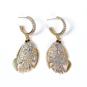 Cubic Zirconia & 18K Gold-Plated Fish Drop Earrings