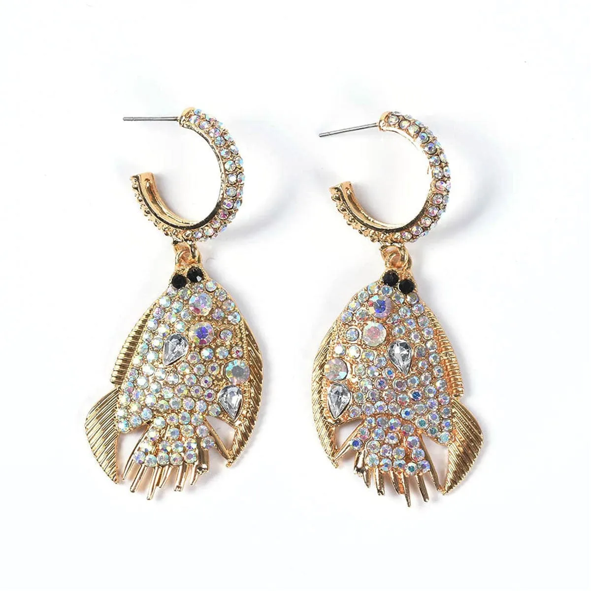 Cubic Zirconia & 18K Gold-Plated Fish Drop Earrings