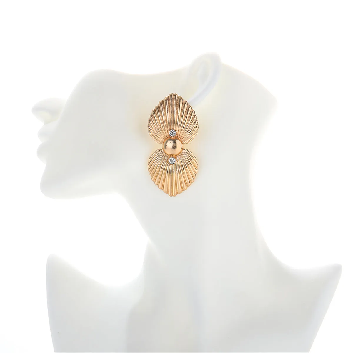Cubic Zirconia & 18K Gold-Plated Shell Drop Earrings