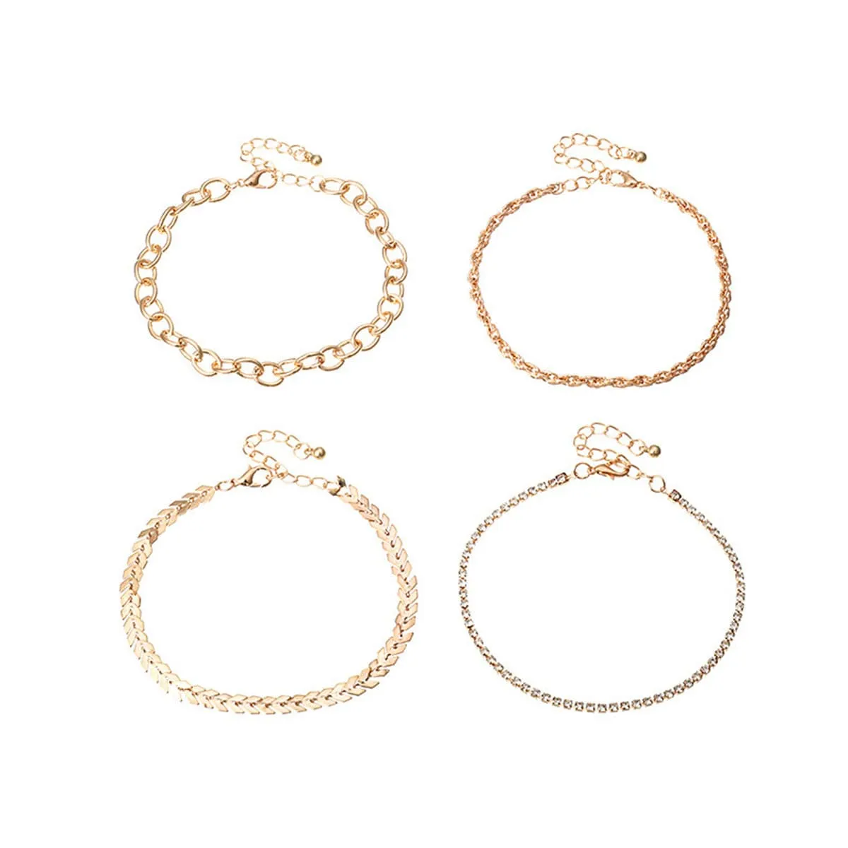 Cubic Zirconia & 18K Gold Plated Twine Anklet Set