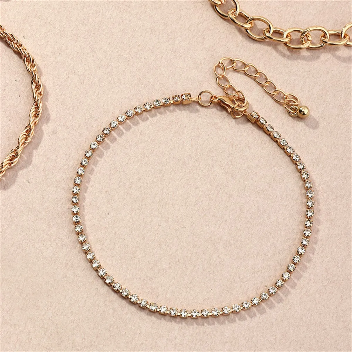 Cubic Zirconia & 18K Gold Plated Twine Anklet Set